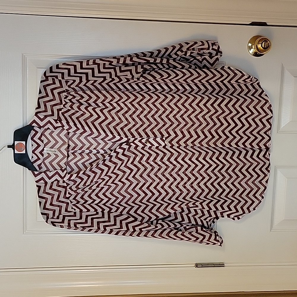 Auditions Blouse 2XL Chevron Sheer Red White Stripe